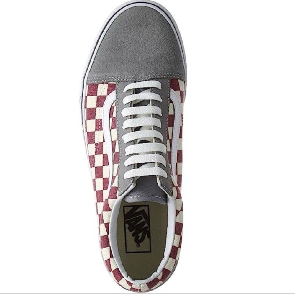 vans old skool skateboard shoes grey and red checkerboard men’s size 10.5